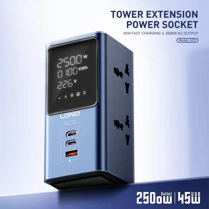 LDNIO SC2 Universal Power Socket Wall Mount Strip With PD USB Charging Ports 4 Way Outlet Extension Plug Socket